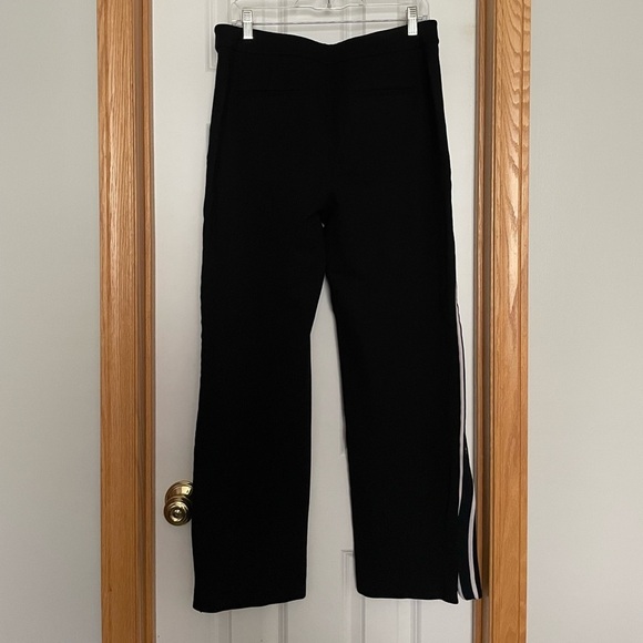 Boden Black Wide Leg Trousers Navy and White Stripe Zip Ankle Size 12 - Picture 9 of 9